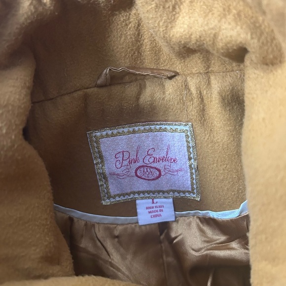 Pink Envelope Brown Peacoat High Collar Wool-Blend - Picture 3 of 4